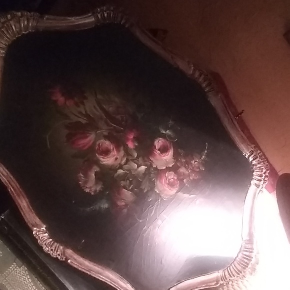 Italian Tole Papier Mache Wood Tray w Floral Spray - Picture 2 of 8